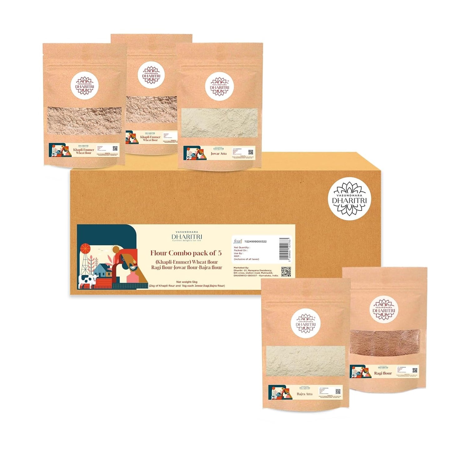 Flour Combo – Khapli (2Kg), Ragi, Jowar & Bajra (1Kg Each)