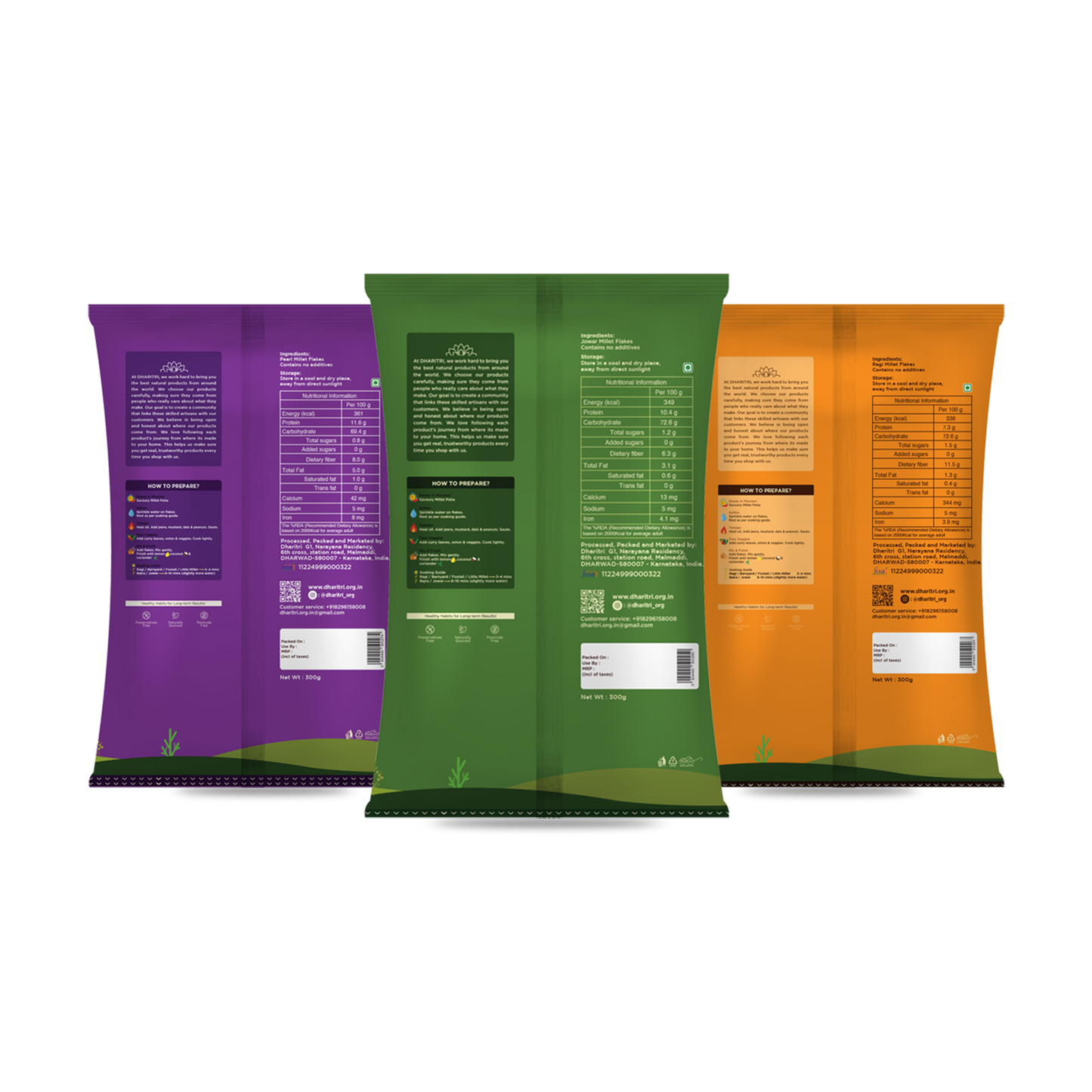 Millet Flakes Trio – Ragi, Jowar & Pearl Millet Combo Pack (900g)