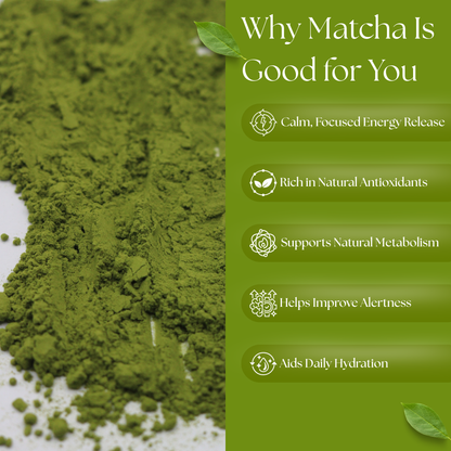 Health benefits of Dharitri Matcha Tea infographic