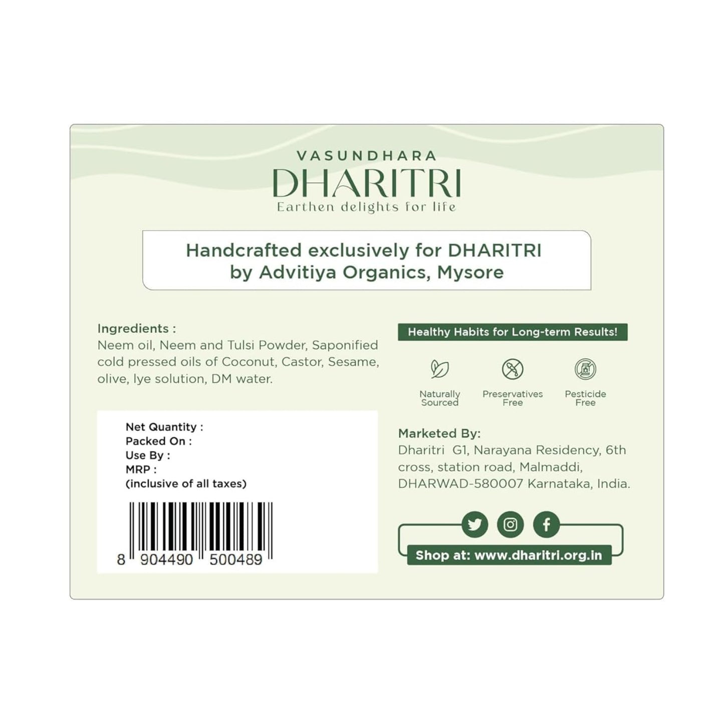 Dharitri Tulsi Neem Nirva Natural Bath Soap
