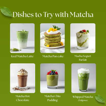 Matcha tea recipes and serving ideas infographic