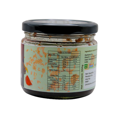 Back view of Dharitri Kashmiri Honey Gulkand jar with product information