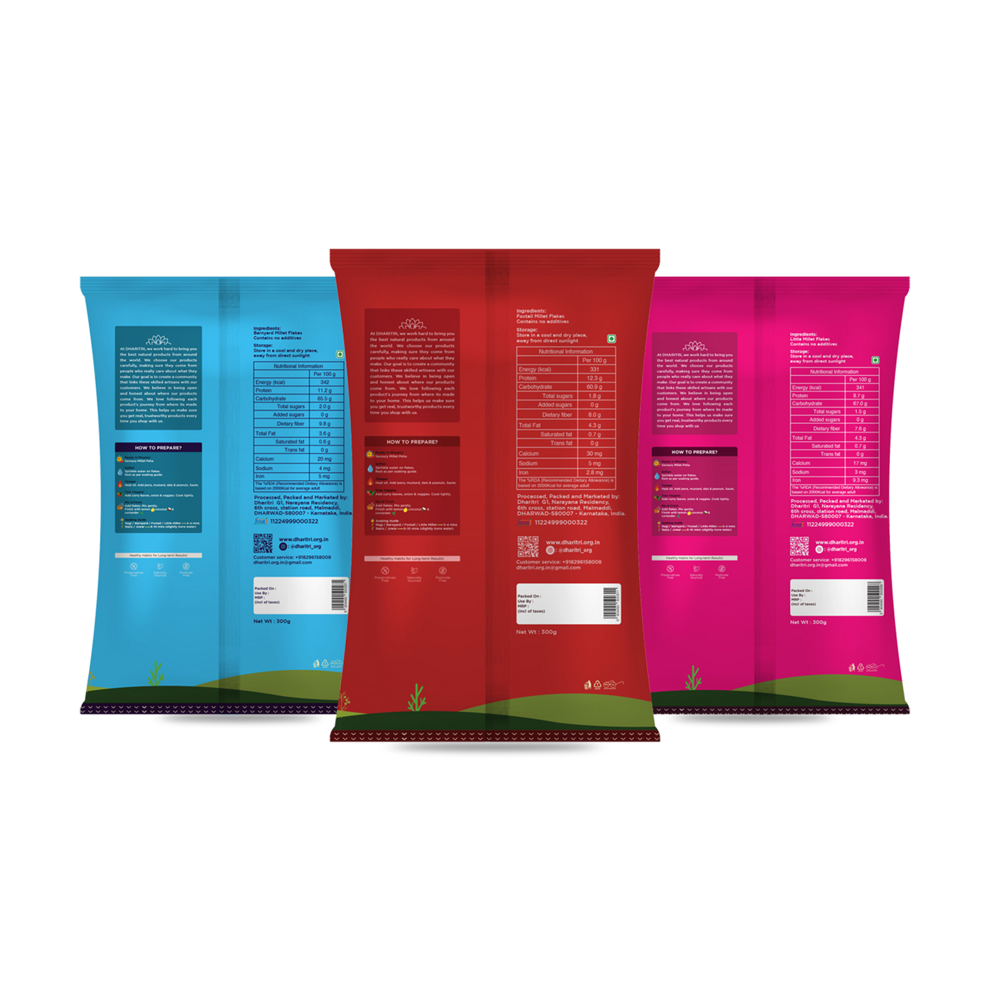 Millet Balance Trio – Barnyard, Foxtail & Little Millet Flakes Combo Pack (900g)