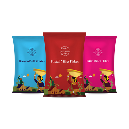 Millet Balance Trio – Barnyard, Foxtail & Little Millet Flakes Combo Pack (900g)