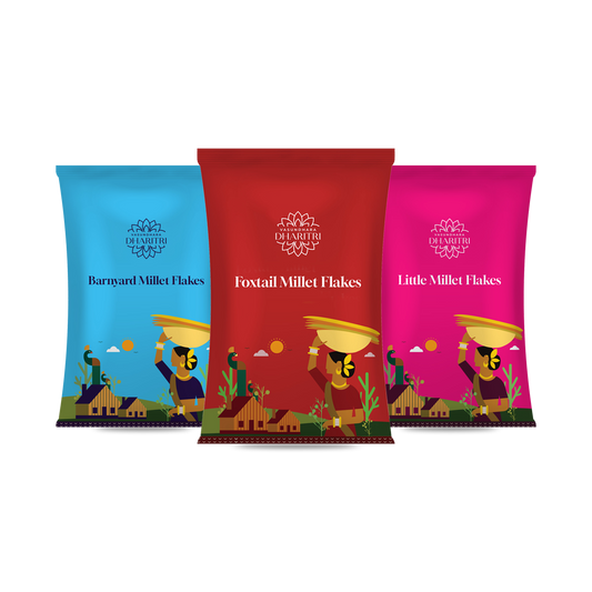 Millet Balance Trio – Barnyard, Foxtail & Little Millet Flakes Combo Pack (900g)
