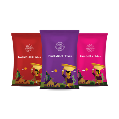 Millet Nourish Trio – Pearl, Little & Foxtail Millet Flakes Combo Pack (900g)