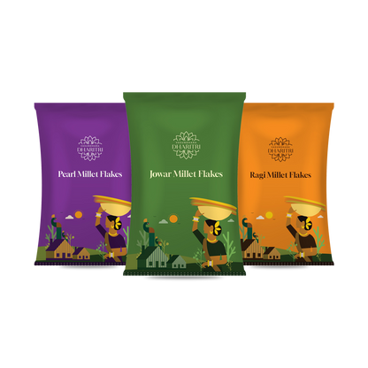 Millet Flakes Trio – Ragi, Jowar & Pearl Millet Combo Pack (900g)